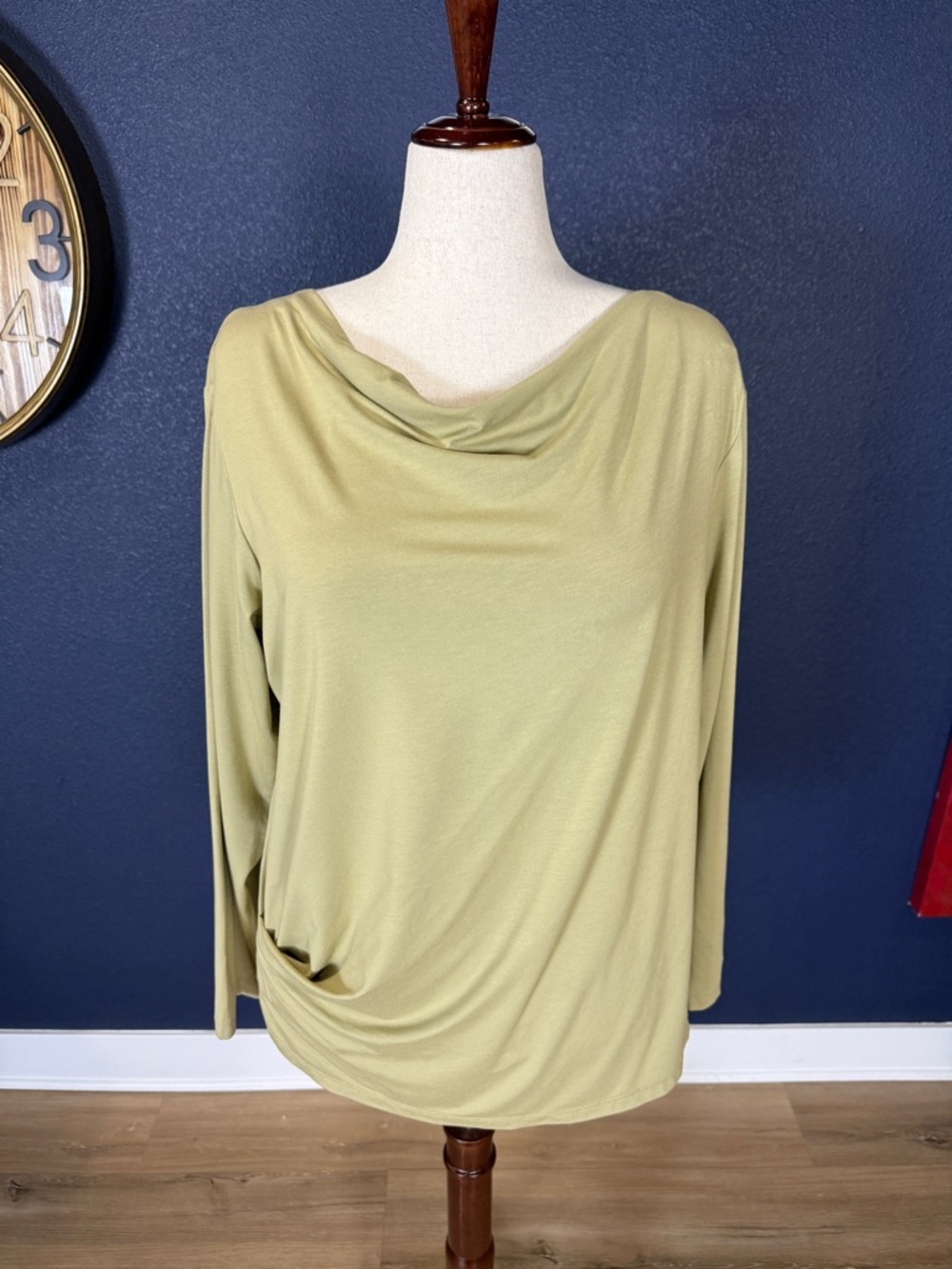 MM LaFleur Olive Beige Draped Long Sleeve Knit Top | Size +1